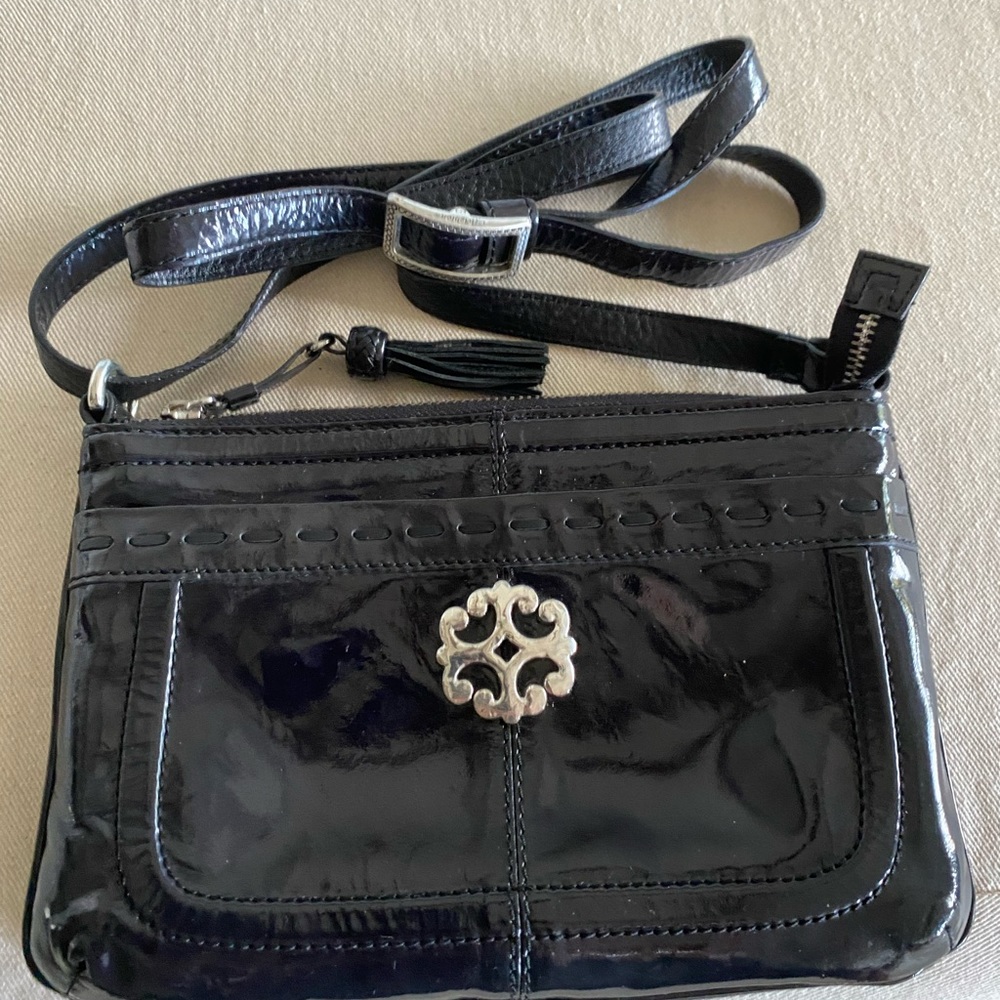 Brighton black/navy patent cross body bag; perfect condition! Like new!